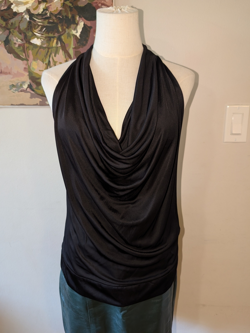 Diane Von Furstenberg Black Slinky Draped Halter Style Camisole